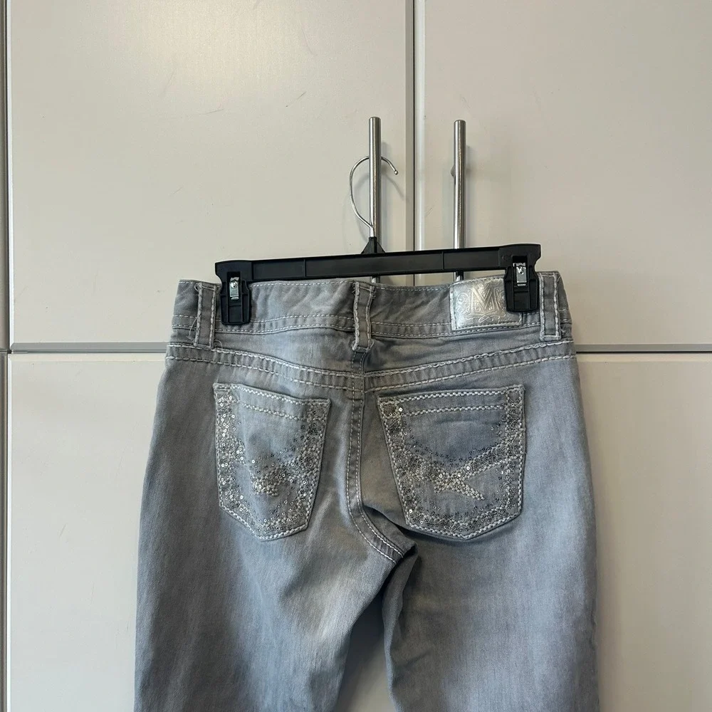 Miss Me Womens Gray Sequin Wing Skinny Jeans Size 5/6 Regular Contrast Stitch